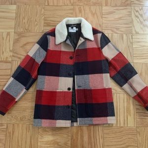 Topman Plaid Wool Jacket Shirt Fur Collar Sz S M